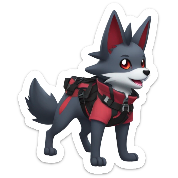Kawaii Cool Edgy Zorua-Zangoose-Zoroark-Mightyena with a collar and harness full body sticker