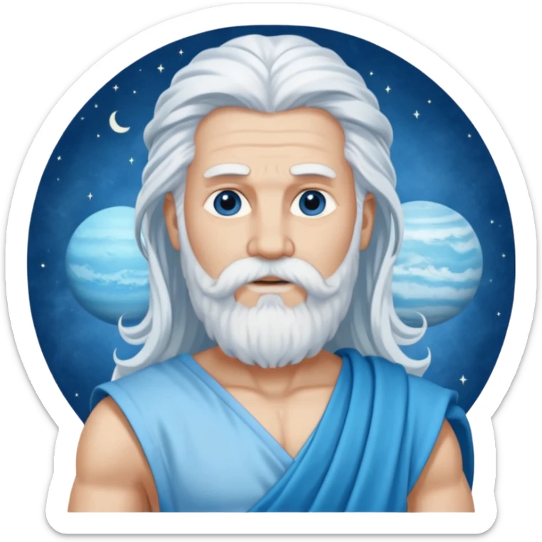 Uranus, Sky God from Rome Mythology with long white hair and beard, blue and white outfit sticker