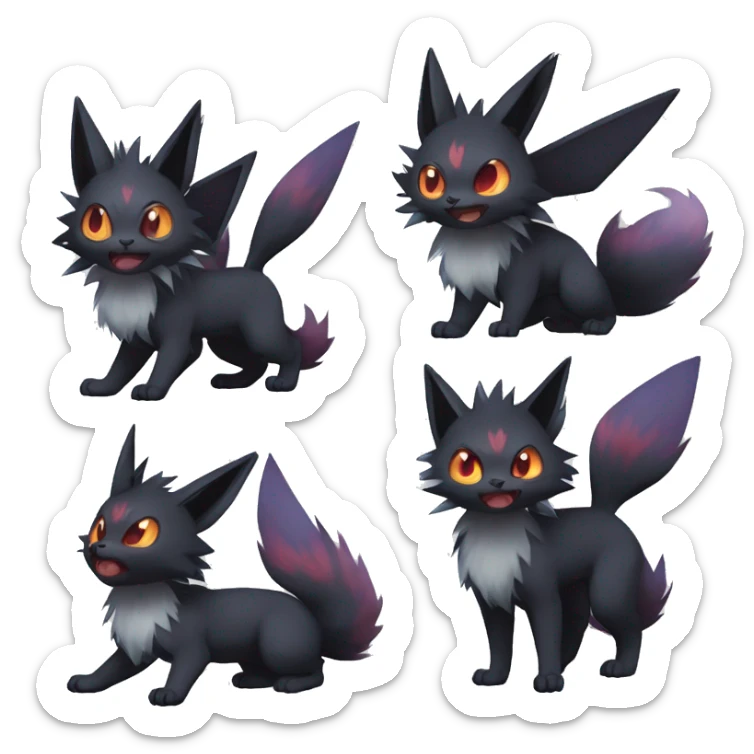 Shiny Dark Eevee-Litten-Zorua-Torracat-fusion-hybrid full body sticker