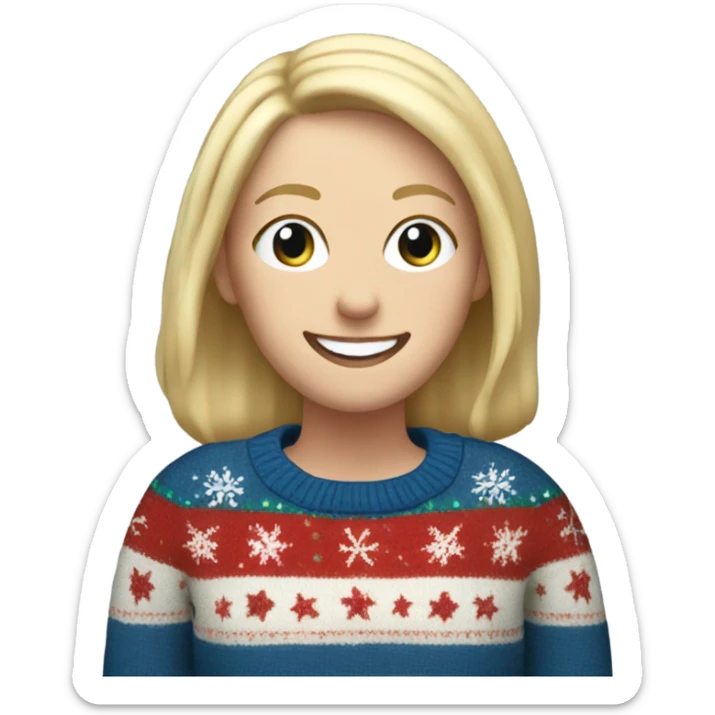 Happy white woman with blonde hair and christmas jumper and with blue jeans  sticker