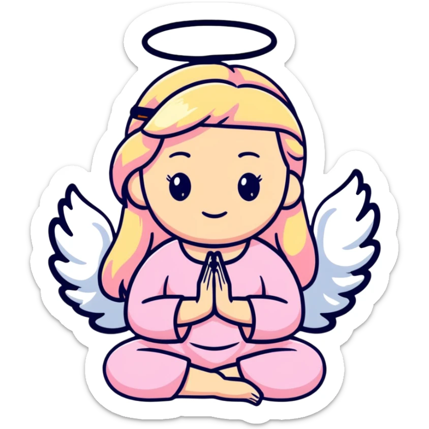 blonde angel woman with long hair meditating with pink hair clips sticker