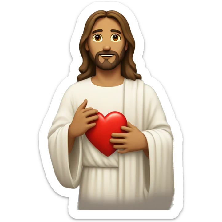 Jesus with a red heart emoji on the left side of his chest sticker