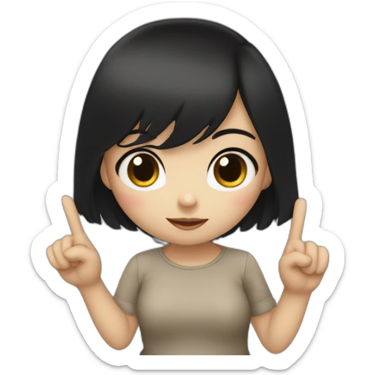 Small white skin black haired girl showing 3 fingers up, 1 closed sticker