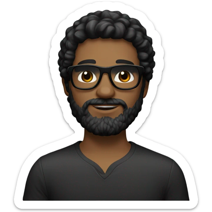 Young white man with brown eyes and black hair with a ten-day beard and black sunglasses sticker