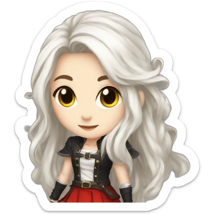 rpg-girl-with-long-white-hair-and-red-skirt and black tights like chibi sticker
