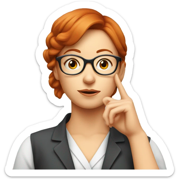 red hair woman nutritionist wearing glasses with hand on chin having an idea sticker