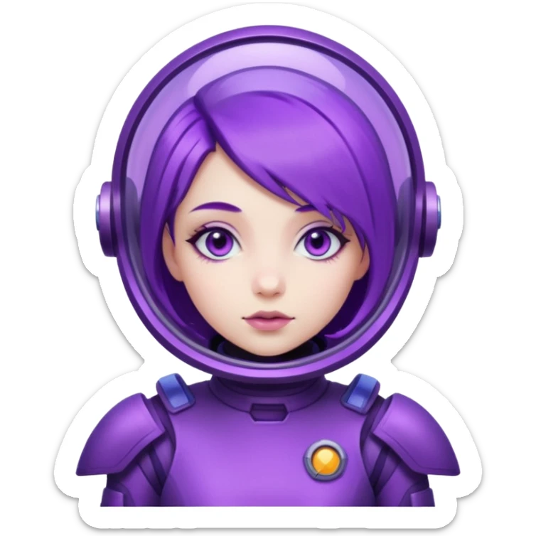 Girl with purple hair and purple eyes in purple futuristic spacesuit  sticker