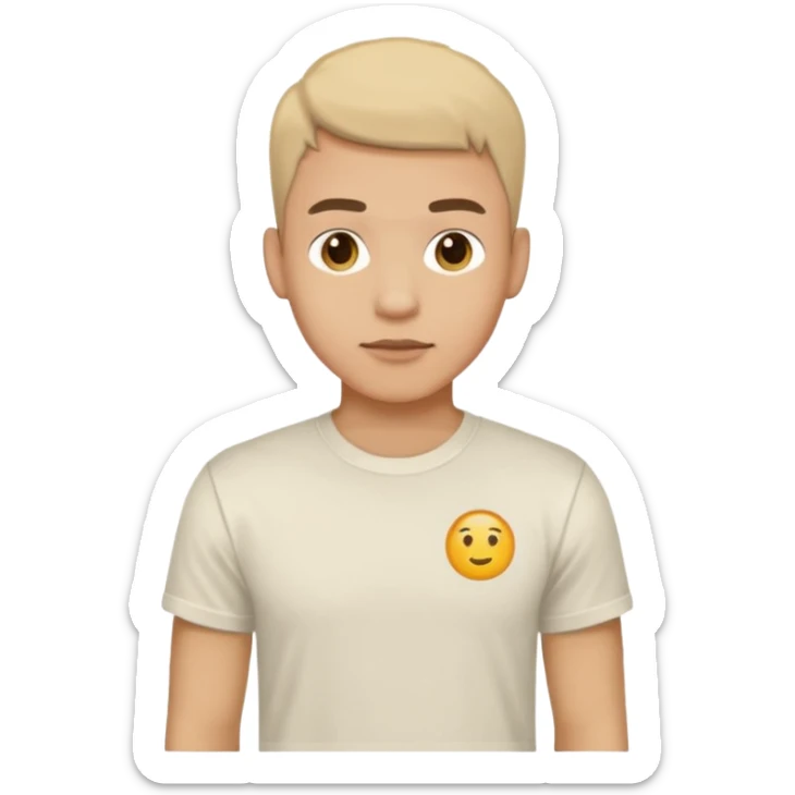 A man, shot from the center of his chest, but wearing a T-shirt, light skin tone sticker