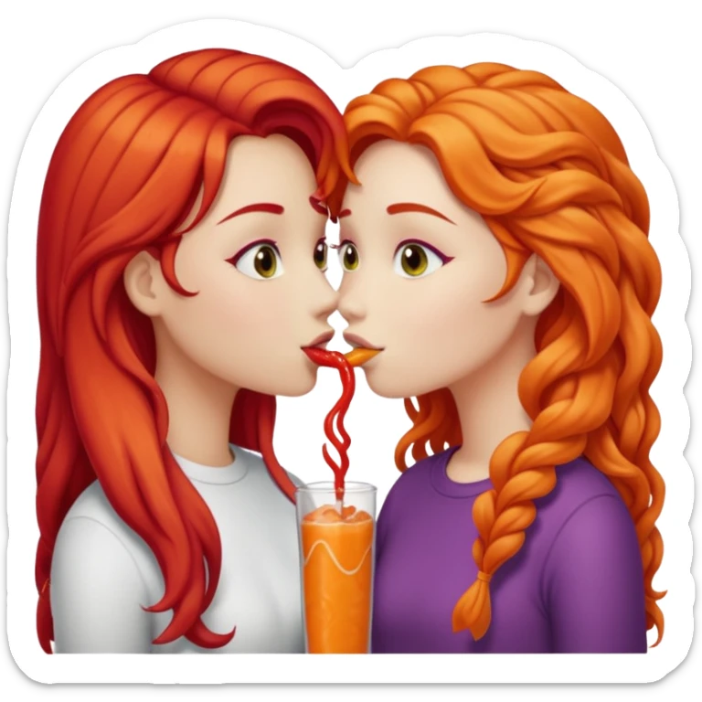 two girls kissing, one with long straight hot cheeto  red hair, the other with long curly blonde hair sticker
