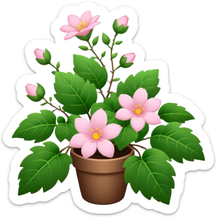 Aesthetic flowers and plants growing from the ground in colours of soft pink matching the deep green leaves (to describe/match with the word flourish) more of a wild bush or vine  sticker