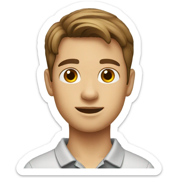 young adult with brown hair wearing a polo shirt sticker