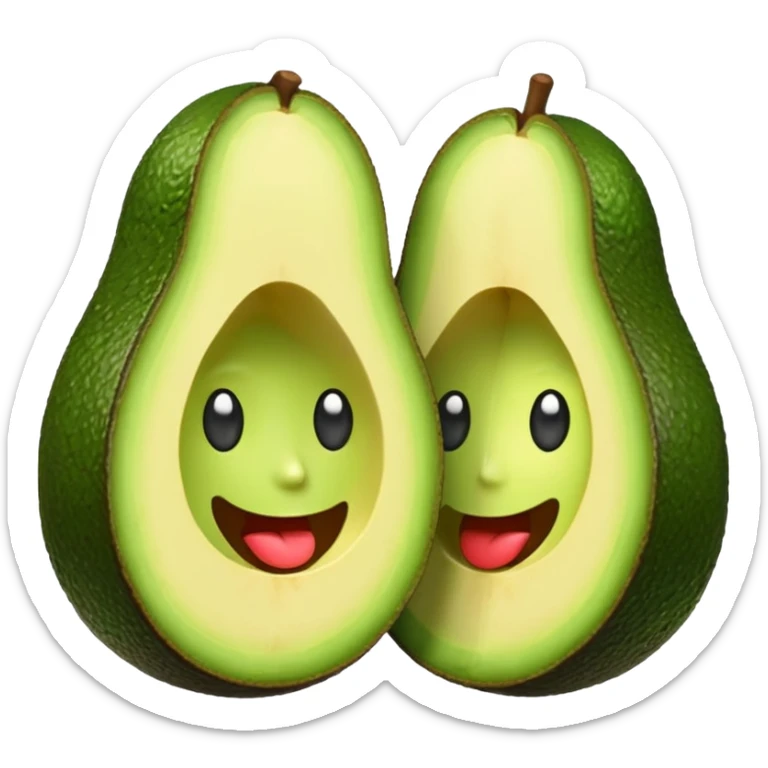 ios style emoji of two avocado halves with faces and hearts above them sticker