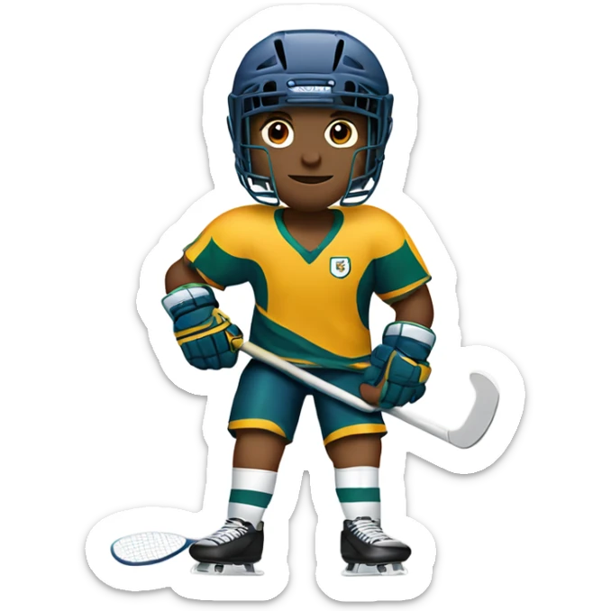 Hockey player with a football helmet and a tennis racket sticker