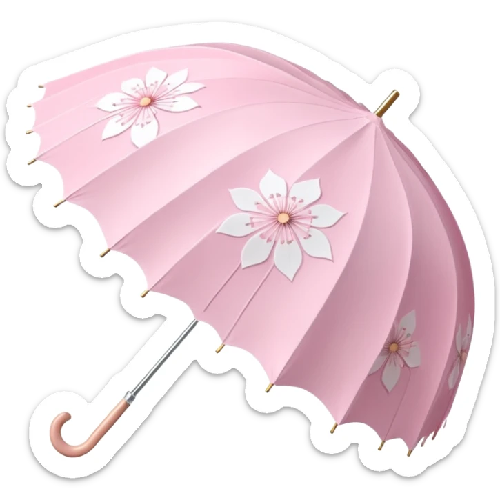 A beautiful pretty cute pastel pink and white umbrella-parasol with sakura patterns and white frills sticker