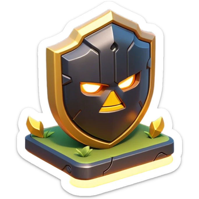 Clash of Clans aesthetic: Cinematic Playful 3D Isometric Energy Shield Emoji, rendered in a 3D vector-style similar to standard emojis with minimal shading and bold, simplified shapes. A compact, distinct form with signature details, softly glowing with a futuristic sci-fi warfare charm. Simplified yet unmistakably iconic, highly detailed and consistent, glowing with a soft radiance and high shine. Stylized with a touch of high-tech brilliance and a soft glowing outline, capturing the essence of a beloved gaming relic with a friendly, playful manner! sticker