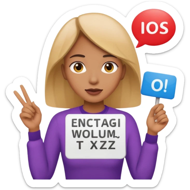 a woman is talking and English letters are coming out sticker