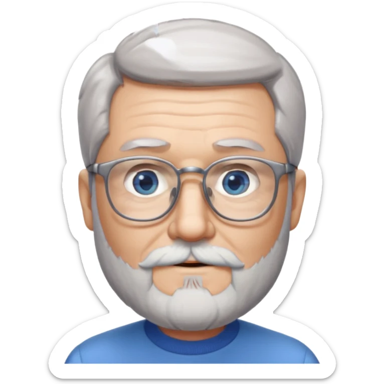 Create me an emoji of an old man. Gray short size hair. Gray full beard. Squarer Glasses. Blue eyes. Little smile sticker