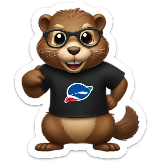 Beaver wearing glasses and black T-shirt with Pepsi logo print sticker