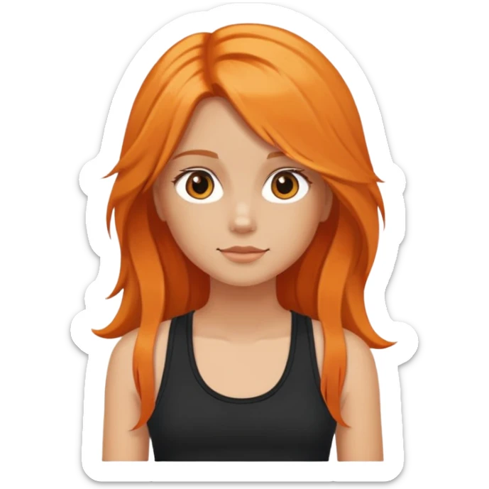 an american girl with orange long hair using black tank top and have sexy body sticker