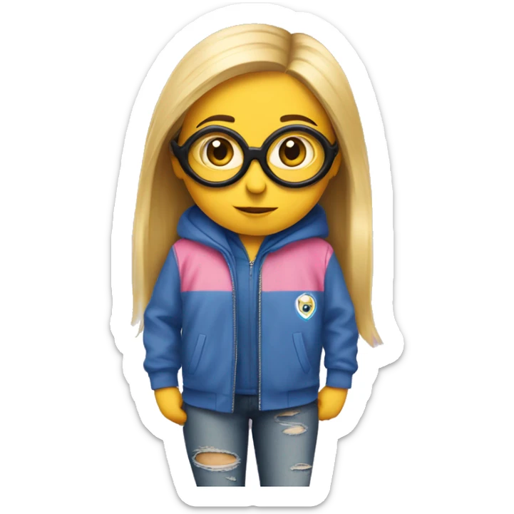 Girl Minion emoji with blue jacket and and pink nike sneakers sticker