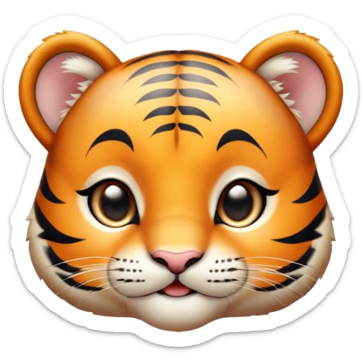 Cinematic Cute Tiger Cub Portrait Emoji, Head tilted playfully and inquisitively, with an adorably compact form accented by subtle stripes and round, sparkling eyes full of wonder, Simplified yet irresistibly adorable features, highly detailed, glowing with a warm, inviting wild glow, high shine, affectionate and lively, stylized with a touch of whimsical feline cuteness, soft glowing outline, capturing the essence of a mischievous yet loving tiger cub that seems as if it could leap out of the screen into your arms! sticker