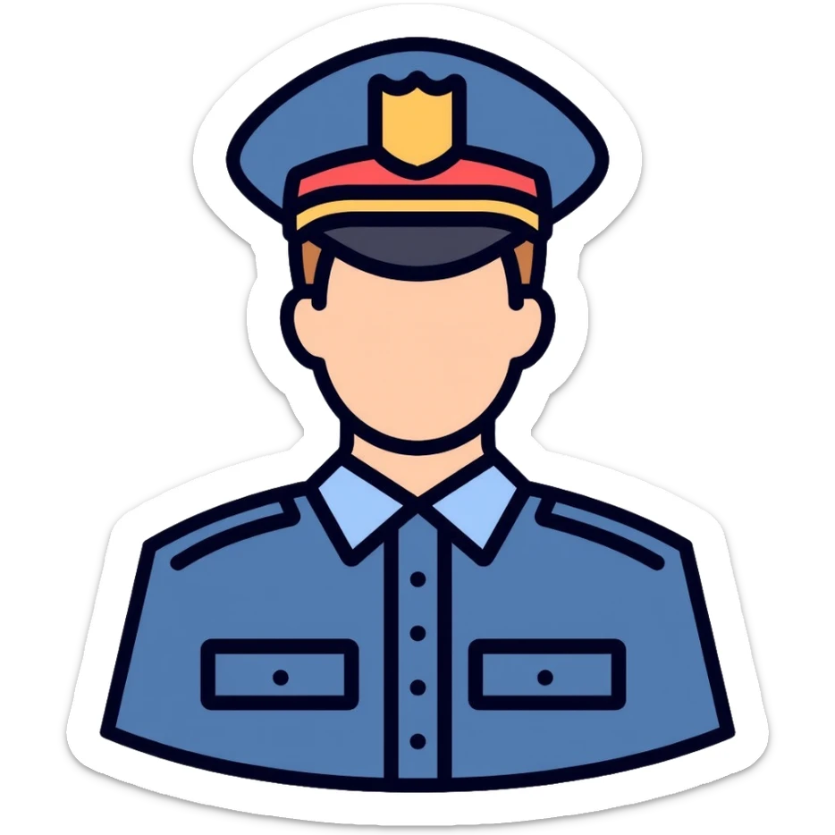 Russian police officer wearing blue uniform and traditional police cap with badge sticker