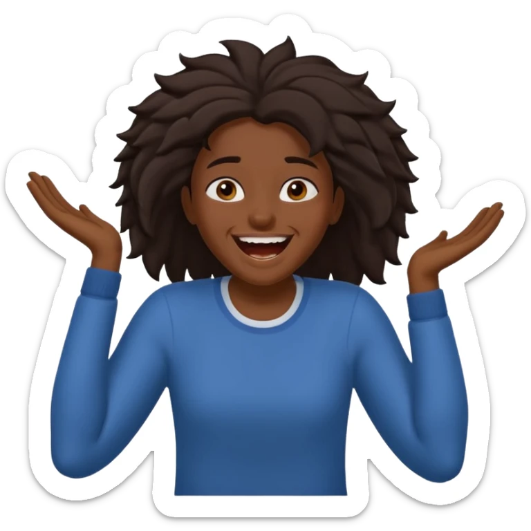 Baiza Ethiopian, dark hair Oldest but immature, no filter, funny Pose: laughing wildly, arms flailing age 21 sticker