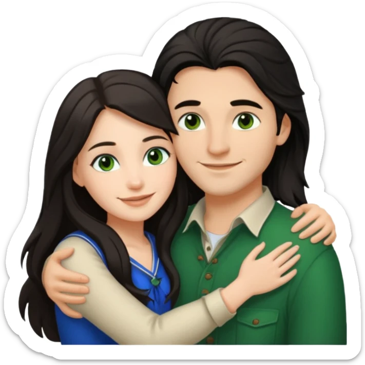 young Métis man and young white woman hugging, love, the woman has long dark hair and green eyes sticker