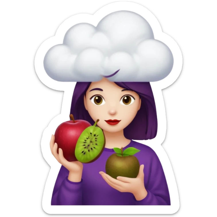 vanila aesthetic girl holding cloud and prune and apple & kiwi sticker