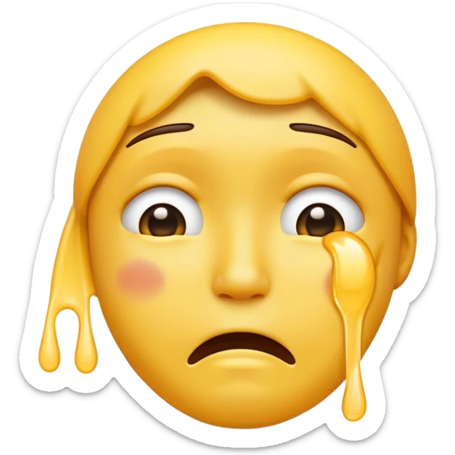Hand crossed over the neck area of an crying emoji head sticker