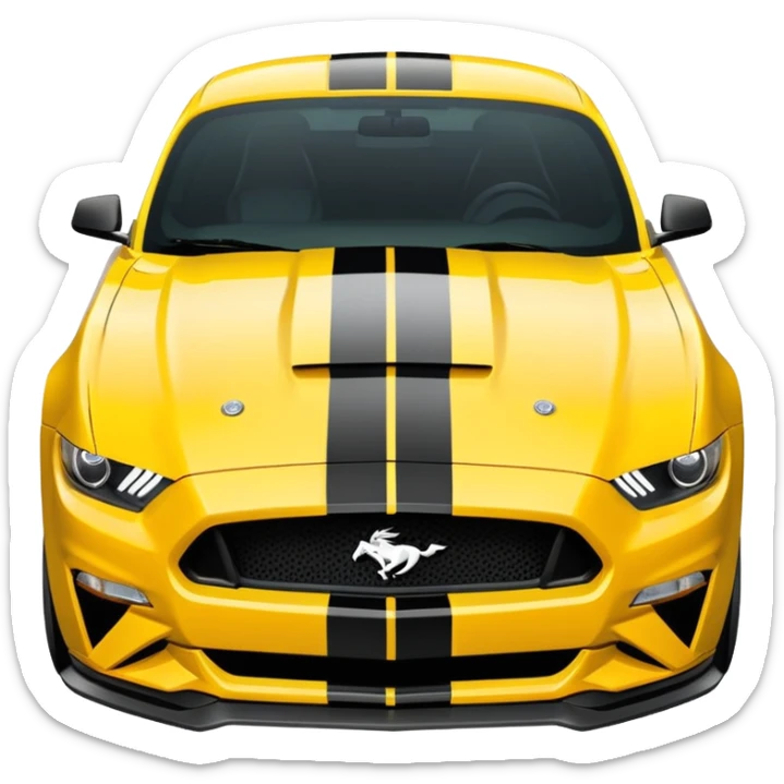 Ford Mustang with center black strip design and in written 309 and in front real pony logo in yellow colour  sticker
