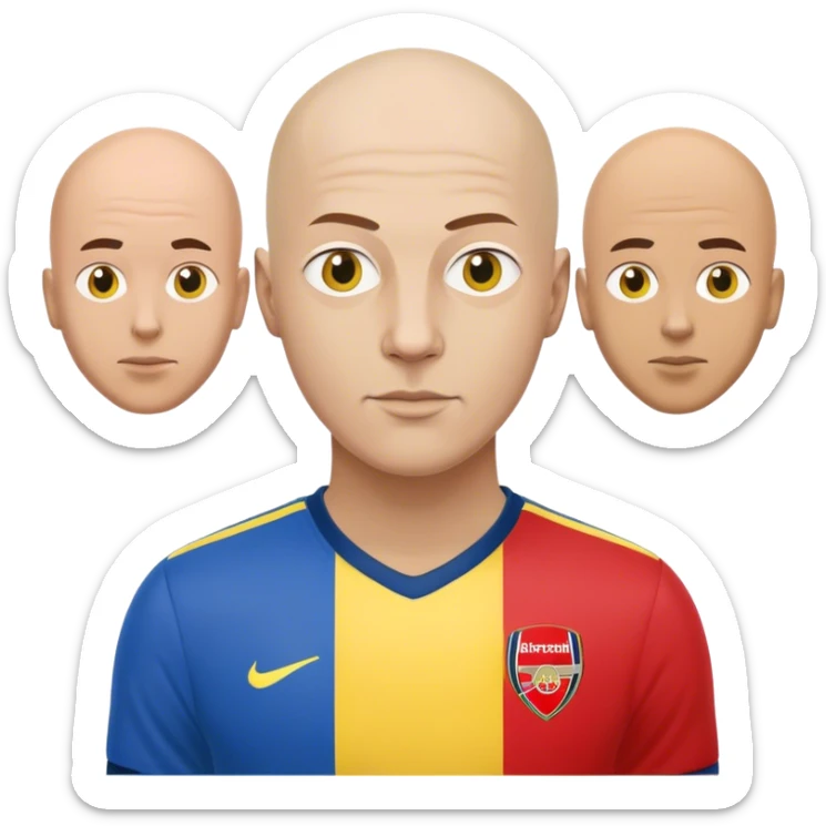 Bald Arsenal fan in red and white and bald Brøndby fan in yellow and blue sticker