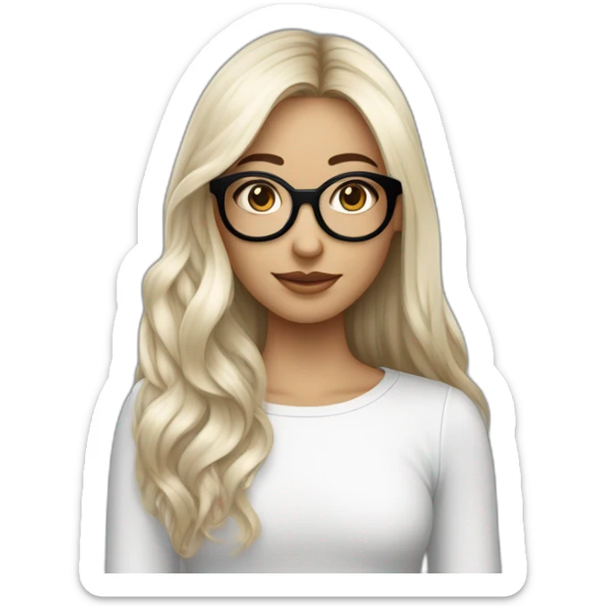 une fille avec de long cheveux noir lisse, la peau blanche ,et avec des lunette (en forme de carrer un peu déformé) assez grosse comparer a ça tête , portant un pull noir sticker