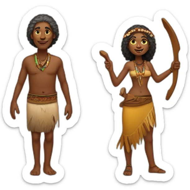 aborigen man with boomerang and etnic woman from australia full body sticker