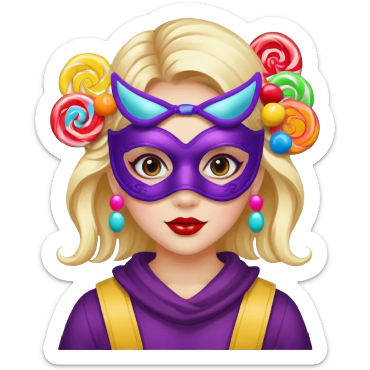 girl with a lot of accessories and masks made out of candy sticker