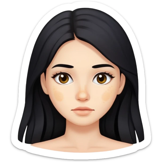 woman with acne-prone skin, long black hair and natural makeup sticker