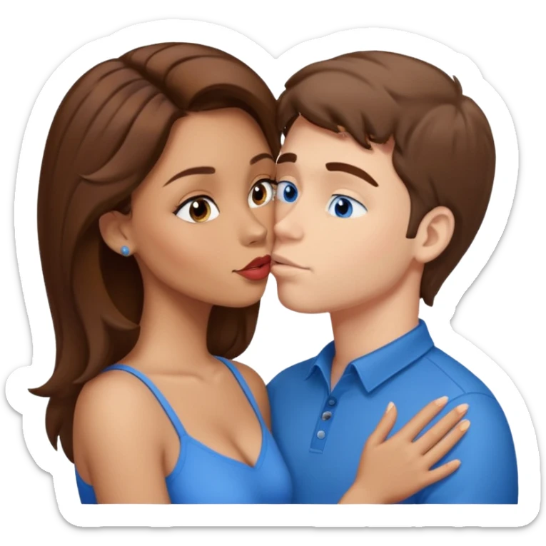 Lightskin latina kissing white man with brown hair and blue eyes they are both cartoon characters sticker