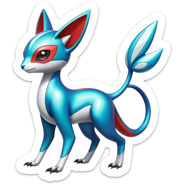 Shiny Colorful Futuristic Vernid-Trico-Meloetta-Latias-Koraidon-Peppercat-Protogen-Pokémon-Digimon-Fakémon-fusion-hybrid-creature sticker