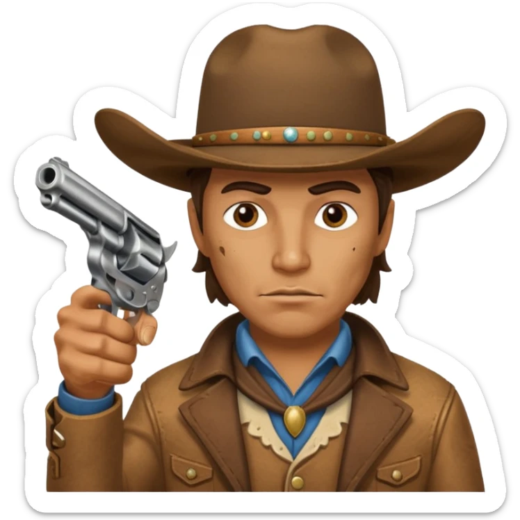 A cowboy pointing his revolver in front of you and saying, "Give me your money." sticker