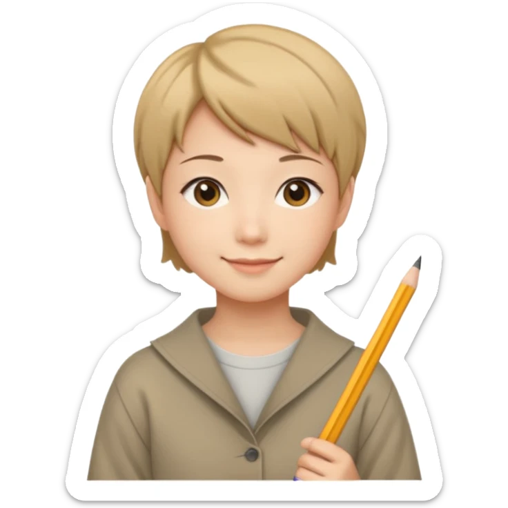 quero um personagem japones, de pouco cabelo e sorrindo com um lapis na mao sticker