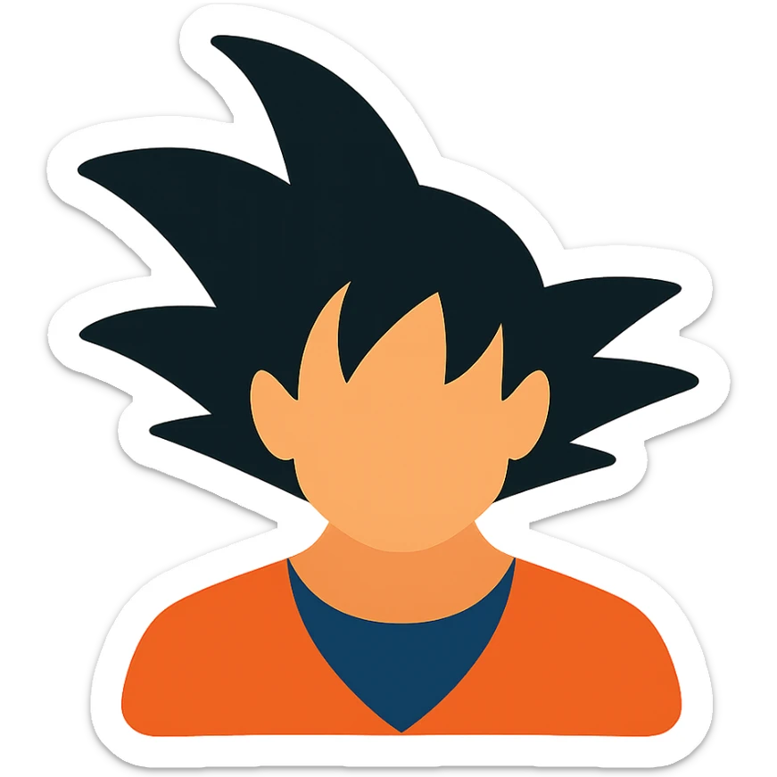 flat color icon of GOKU, emphasizing silhouette and signature hairstyle sticker