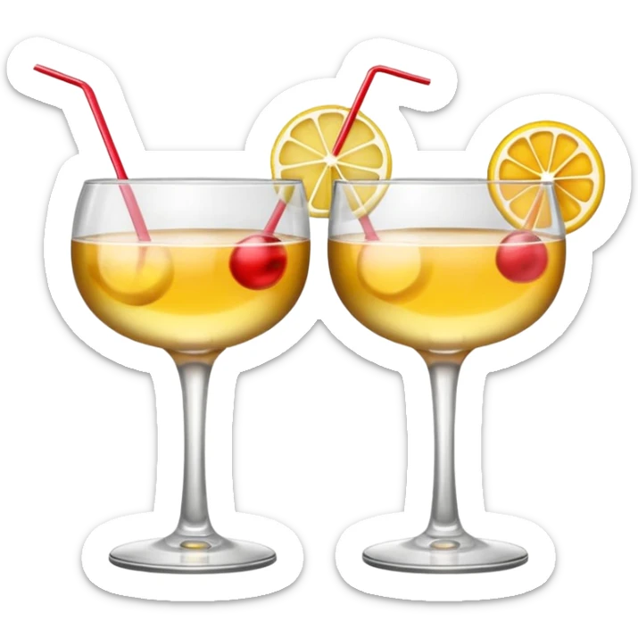 two realistic glasses of cocktail in emoji style, one coupe glass and one martini sticker