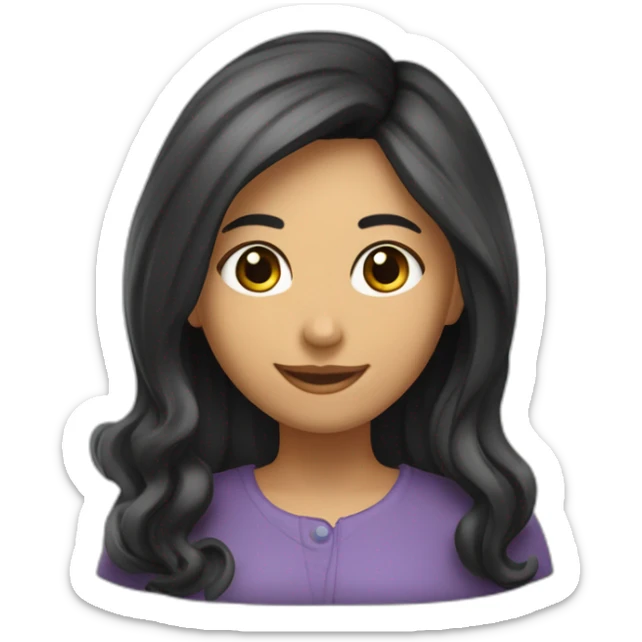 Profesora  joven de fotografía, sonrriente  cabello negro   y de pelo  largo una cámara  sticker