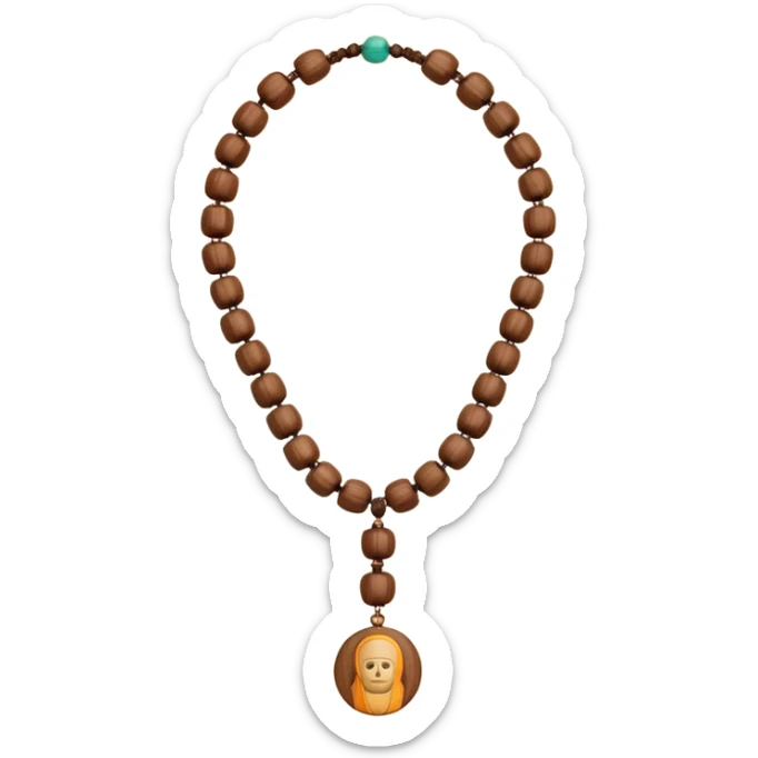 monk necklace object icon, wooden prayer beads with simple pendant, spiritual minimal design, natural wood texture, subtle sacred aura, 3D cartoon style, mobile game icon style, centered, clean background, no text, no watermark
 sticker