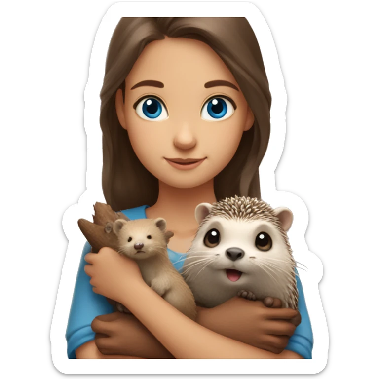 girl with blue eyes holds otter and hedgehog in her arms sticker