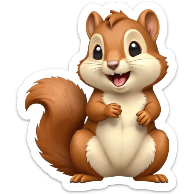 cinematic-cute-yawning squirrel-portrait-emoji,-head-tilted-playfully-and-inquisitively,-featuring-a-fluffy,-vibrant-auburn-fur-with-a-delicate-cream-belly-and-a-bushy-tail,wide-open yawn, revealing a soft grey  -round,-sparkling-eyes-filled-with-curious-mischief, sticker