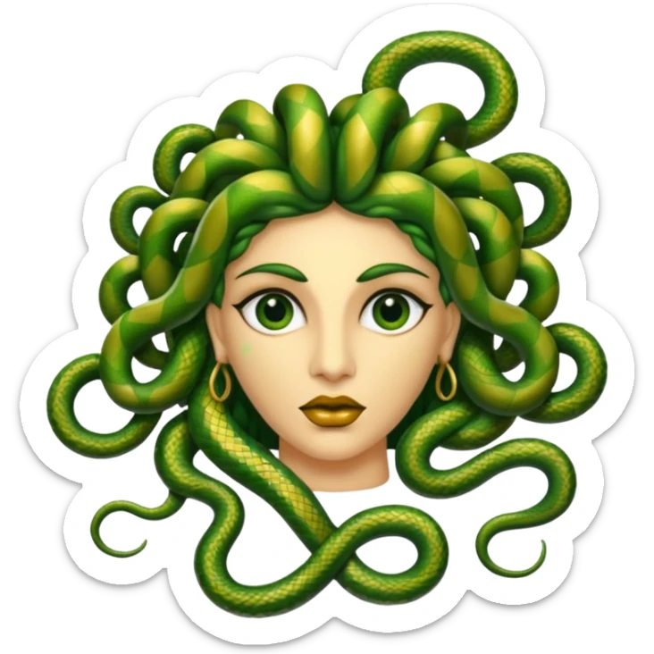 The Sicilian Medusa in gold and green and make the snake hair have snake faces  sticker