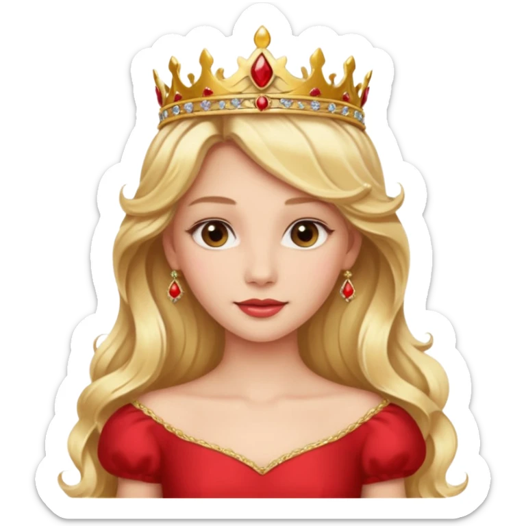Princess in red Dress with gold Tiara, long wavy Blonde Hair sticker