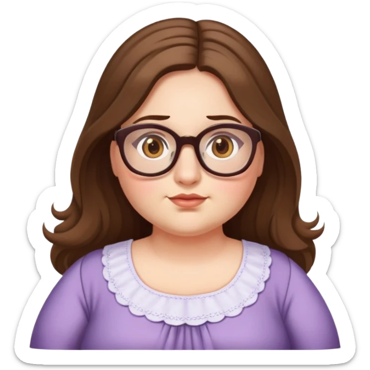  woman, long brown hair, very fair skin, feminine, hazel eyes, glasses, very chubby sticker