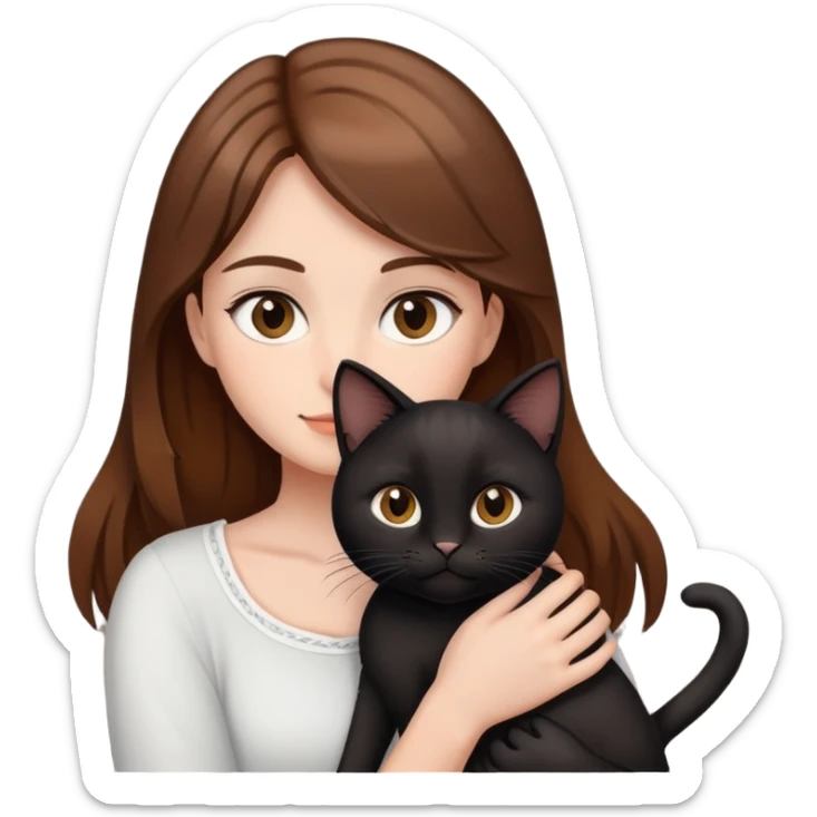 A girl A brown-haired, fair-skinned, brown-eyed girl holds a black cat.  sticker